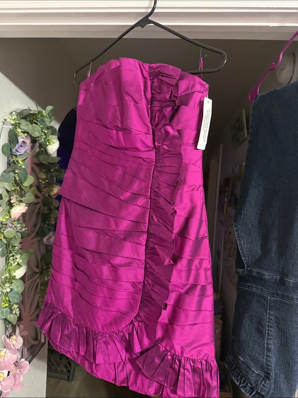Phoebe Couture Strapless Ruffled Party Dress in Fuchsia